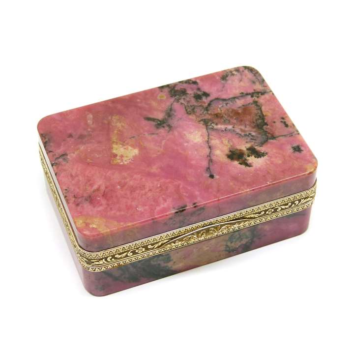19th century gold mounted rectangular rhodonite box, possibly Austrian c.1840,